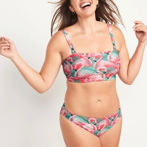 Flamingo Print Bikini - Pink and Green 2 Piece Bandeau Swimsuit